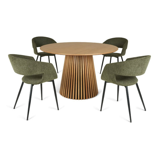 Spisebordssæt - Måne Lamel Spisebord Natur + Nilo Grøn stof - Hofstra & Wagner