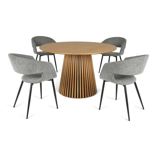 Spisebordssæt - Måne Lamel Spisebord Natur + Nilo Lysegrå Stof - Hofstra & Wagner