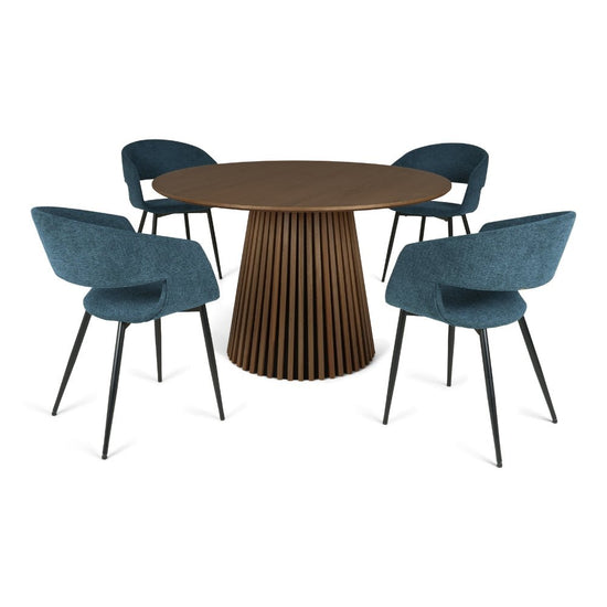 Spisebordssæt - Måne Lamel Spisebord Smoked + Nilo Blå Stof - Hofstra & Wagner