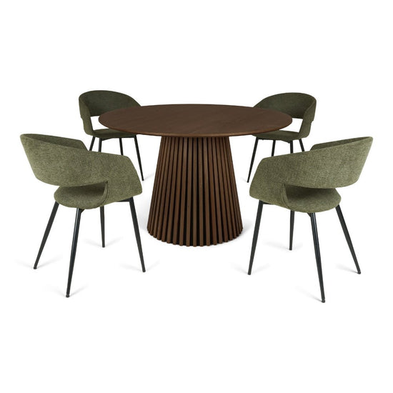 Spisebordssæt - Måne Lamel Spisebord Smoked + Nilo Grøn Stof - Hofstra & Wagner